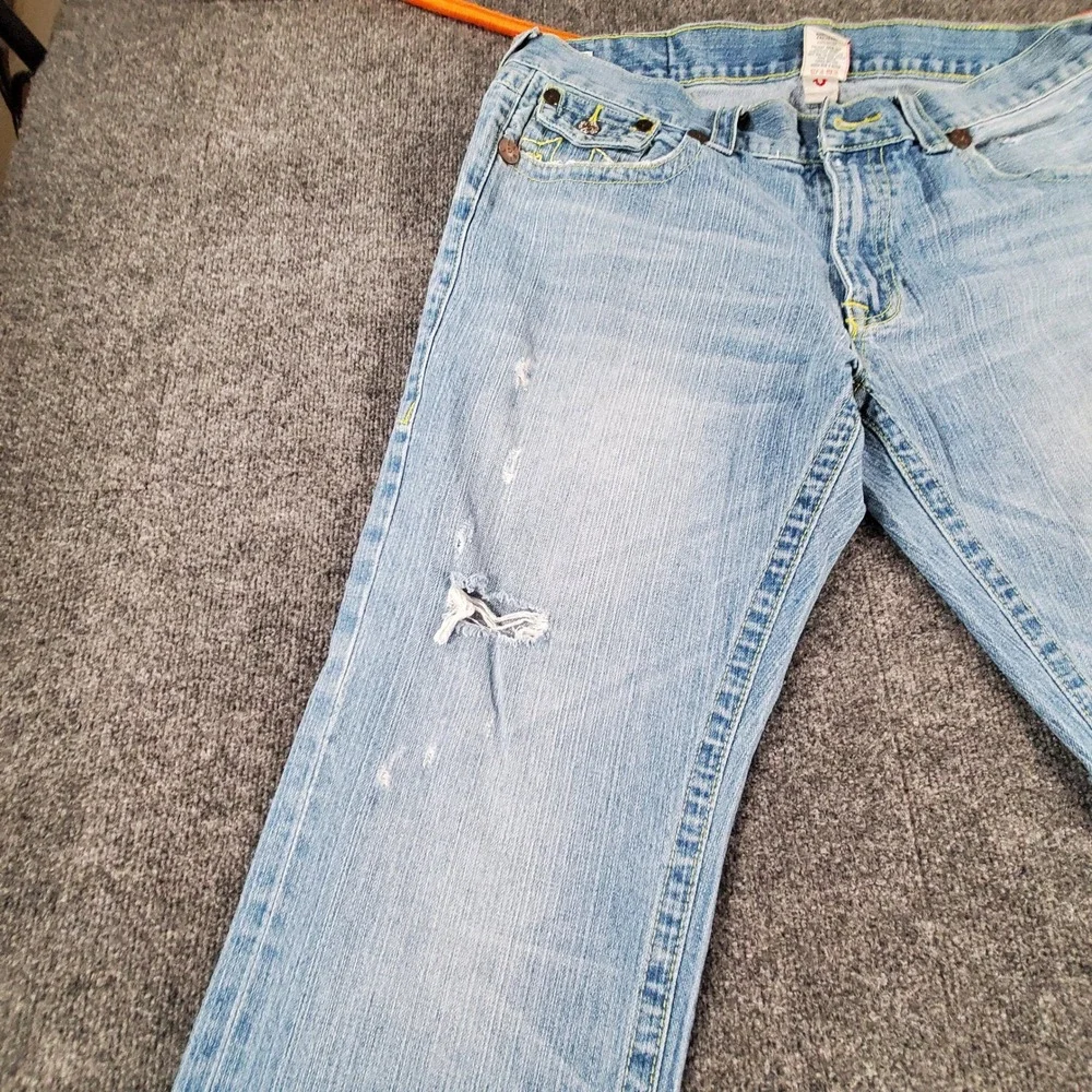 True Religion Jeans Mens 38x32 M24859M7 Light Wash Distressed Skull Roses USA